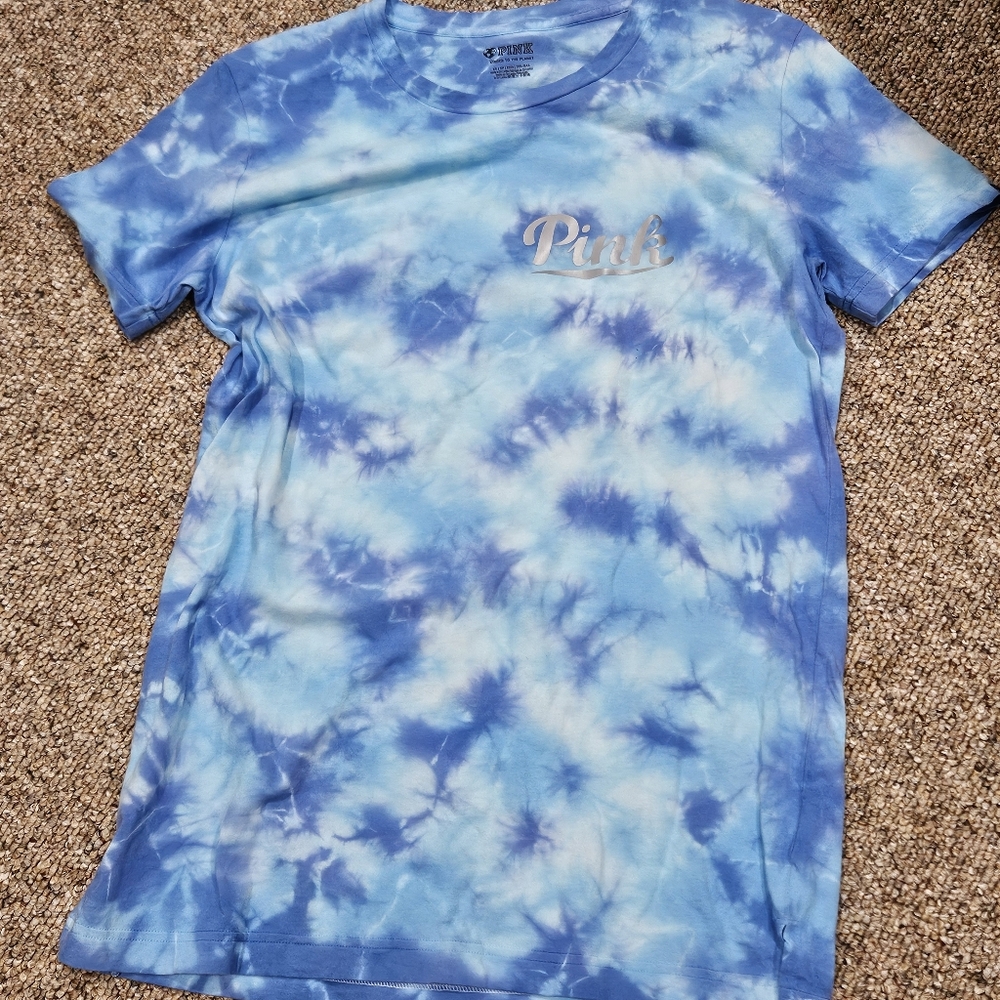 Victoria's Secret PINK Baby Blue Tie Dye Everyday Tee - XSmall NWT